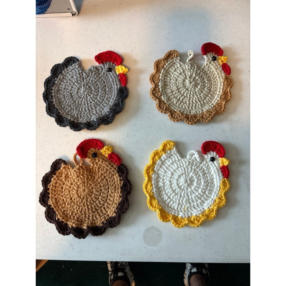 Crocheted Chicken Coasters  Set of 4